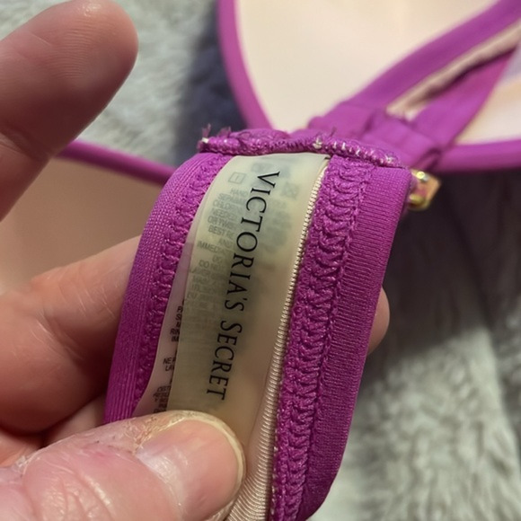 Victoria Secrets Purple Bikini Top Sz L Tie Neck Beach Vacation Adjustable - Picture 4 of 5
